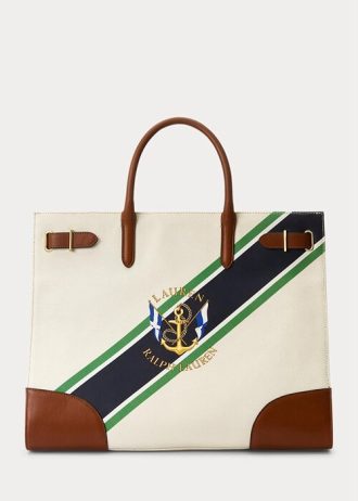 Große Devyn-Tragetaschen aus Canvas mit natürlichem/grafischem Streifenmuster für Damen von Ralph Lauren