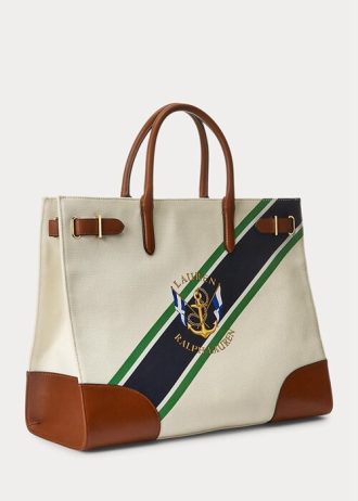 Große Devyn-Tragetaschen aus Canvas mit natürlichem/grafischem Streifenmuster für Damen von Ralph Lauren