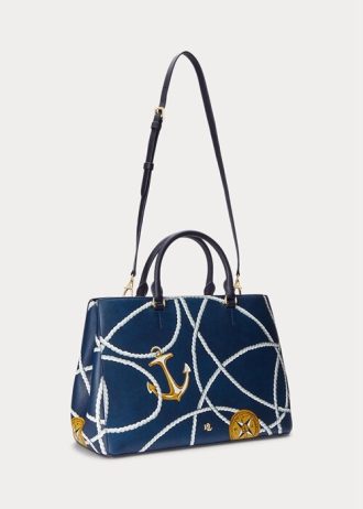 Große Hanna-Umhängetaschen aus Leder mit nautischem Seildruck für Damen von Ralph Lauren Crosshatch