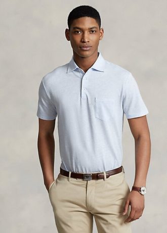 Hellblaue Poloshirts aus Baumwolle und Leinen im Slim Fit von Ralph Lauren für Herren