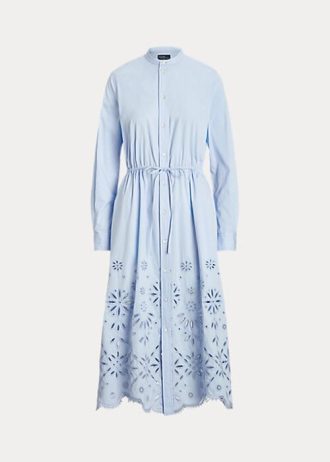 Hellblaues Kleid mit Ösenstickerei für Damen von Ralph Lauren