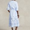 Hellblaues Kleid mit Ösenstickerei für Damen von Ralph Lauren Hellblaues Kleid mit Ösenstickerei für Damen von Ralph Lauren