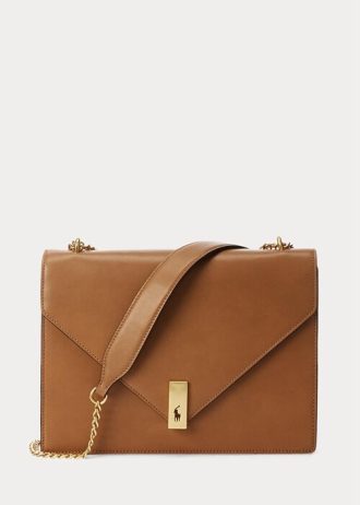 Hellbraune Umhängetaschen aus Kalbsleder von Ralph Lauren für Damen mit Polo-ID-Umschlag