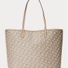 Helles Kamelfarbenes Damen Ralph Lauren Beschichtetes Canvas Mittelgroße Collins Tragetaschen