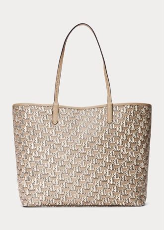 Helles Kamelfarbenes Damen Ralph Lauren Beschichtetes Canvas Mittelgroße Collins Tragetaschen