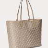 Helles Kamelfarbenes Damen Ralph Lauren Beschichtetes Canvas Mittelgroße Collins Tragetaschen