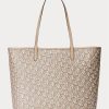 Helles Kamelfarbenes Damen Ralph Lauren Beschichtetes Canvas Mittelgroße Collins Tragetaschen