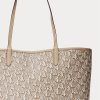 Helles Kamelfarbenes Damen Ralph Lauren Beschichtetes Canvas Mittelgroße Collins Tragetaschen