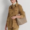 Helles Kamelfarbenes Damen Ralph Lauren Beschichtetes Canvas Mittelgroße Collins Tragetaschen