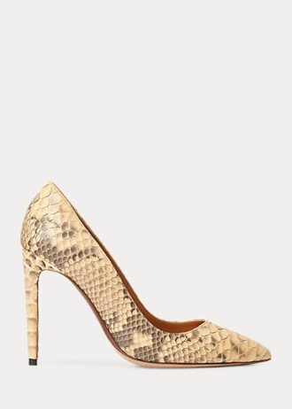 Hellgelbe Ralph Lauren Celia Python Heels für Damen