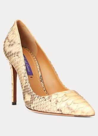 Hellgelbe Ralph Lauren Celia Python Heels für Damen