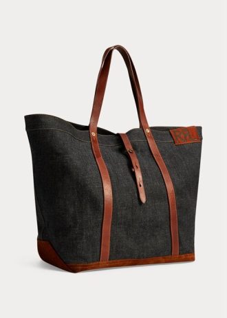 Indigoblaue Tragetaschen aus Denim mit Lederbesatz für Damen von Ralph Lauren