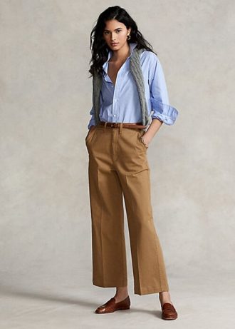 Khakifarbene Chinohose mit weitem Bein für Damen von Ralph Lauren Khakifarbene Chinohose mit weitem Bein für Damen von Ralph Lauren