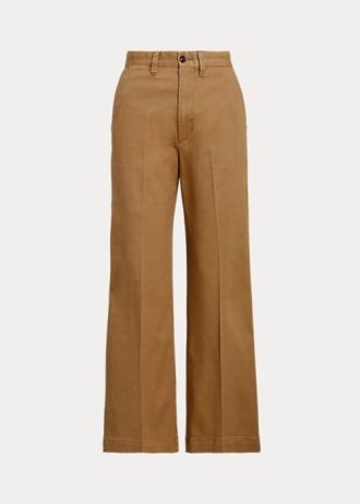 Khakifarbene Chinohose mit weitem Bein für Damen von Ralph Lauren Khakifarbene Chinohose mit weitem Bein für Damen von Ralph Lauren