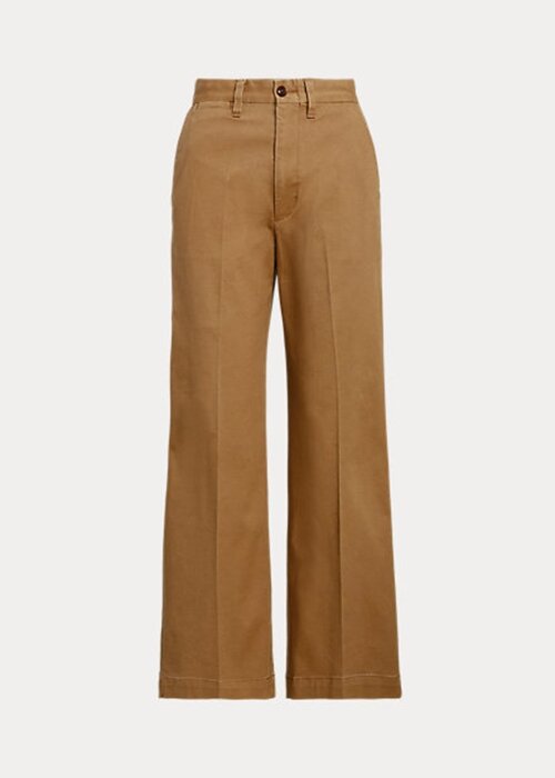 Khakifarbene Chinohose mit weitem Bein für Damen von Ralph Lauren Khakifarbene Chinohose mit weitem Bein für Damen von Ralph Lauren