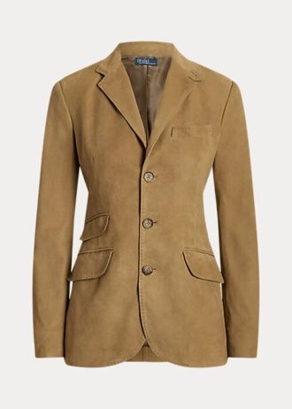 Khakifarbene Hacking-Blazer aus Lamm-Wildleder von Ralph Lauren für Damen
