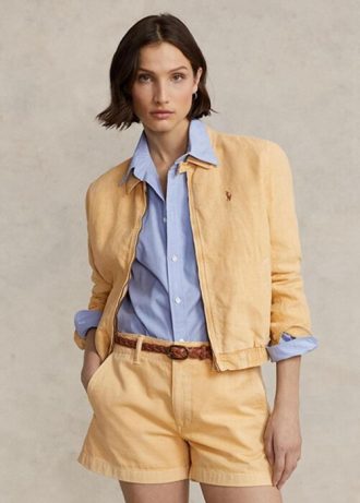 Khakifarbene Leinen-Windjacke von Ralph Lauren für Damen