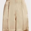 Khakifarbene Ralph Lauren Ainsworth Shorts aus gewaschenem Satin für Damen Khakifarbene Ralph Lauren Ainsworth Shorts aus gewaschenem Satin für Damen