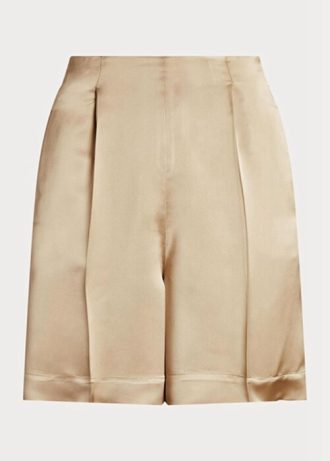 Khakifarbene Ralph Lauren Ainsworth Shorts aus gewaschenem Satin für Damen
