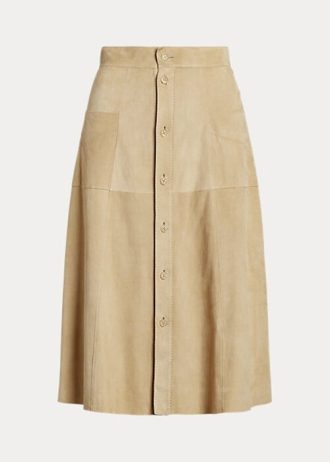 Khakifarbene Ralph Lauren Aryiana Röcke aus Lamm-Wildleder für Damen