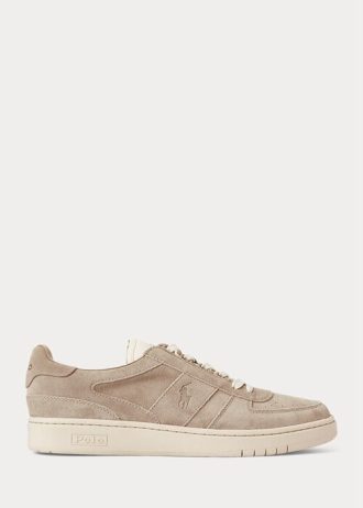 Khakifarbene Ralph Lauren Court Low-Top-Sneaker aus Wildleder für Herren