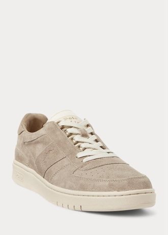 Khakifarbene Ralph Lauren Court Low-Top-Sneaker aus Wildleder für Herren