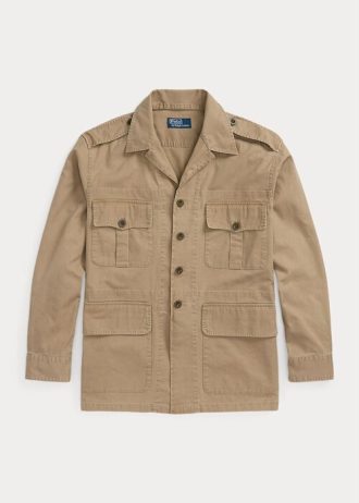 Khakifarbene Ralph Lauren Dobby Utility Overshirt-Jacken für Herren