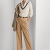 Khakifarbene Ralph Lauren-Hose aus Twill mit Falten für Damen Khakifarbene Ralph Lauren-Hose aus Twill mit Falten für Damen