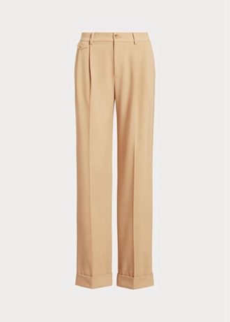 Khakifarbene Ralph Lauren-Hose aus Twill mit Falten für Damen