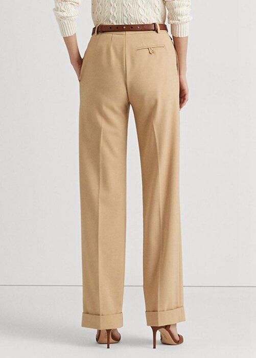 Khakifarbene Ralph Lauren-Hose aus Twill mit Falten für Damen Khakifarbene Ralph Lauren-Hose aus Twill mit Falten für Damen