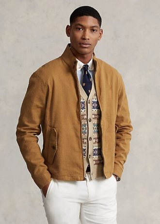 Khakifarbene Ralph Lauren-Jacken aus Leinenmischung mit Fischgrätenmuster für Herren