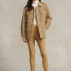 Khakifarbene Ralph Lauren Leggings aus Lammfell-Wildleder für Damen Khakifarbene Ralph Lauren Leggings aus Lammfell-Wildleder für Damen