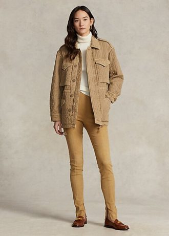 Khakifarbene Ralph Lauren Leggings aus Lammfell-Wildleder für Damen