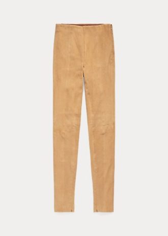 Khakifarbene Ralph Lauren Leggings aus Lammfell-Wildleder für Damen