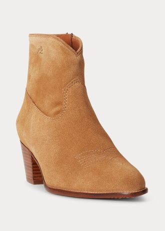 Khakifarbene Ralph Lauren Lucille Wildlederstiefel für Damen