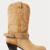 Khakifarbene Ralph Lauren Westernstiefel aus Kalbswildleder mit Nieten für Damen Khakifarbene Ralph Lauren Westernstiefel aus Kalbswildleder mit Nieten für Damen