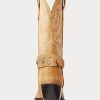 Khakifarbene Ralph Lauren Westernstiefel aus Kalbswildleder mit Nieten für Damen Khakifarbene Ralph Lauren Westernstiefel aus Kalbswildleder mit Nieten für Damen