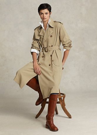 Khakifarbene Twill-Mäntel von Ralph Lauren für Damen Khakifarbene Twill-Mäntel von Ralph Lauren für Damen