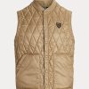 Khakifarbene, wasserabweisende Steppweste von Ralph Lauren für Herren Khakifarbene, wasserabweisende Steppweste von Ralph Lauren für Herren