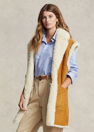 Khakifarbene Wendbare Lammfellweste von Ralph Lauren für Damen