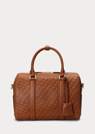 Lauren Tan/Buff Damen Ralph Lauren Geprägtes Leder Mittlere Kaden Satchel Taschen