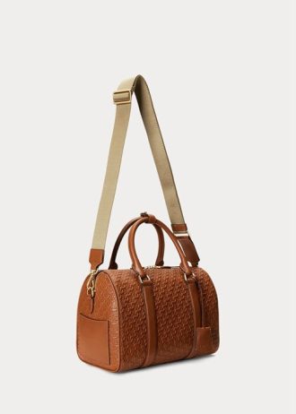 Lauren Tan/Buff Damen Ralph Lauren Geprägtes Leder Mittlere Kaden Satchel Taschen