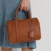 Lauren Tan/Buff Damen Ralph Lauren Geprägtes Leder Mittlere Kaden Satchel Taschen Lauren Tan/Buff Damen Ralph Lauren Geprägtes Leder Mittlere Kaden Satchel Taschen