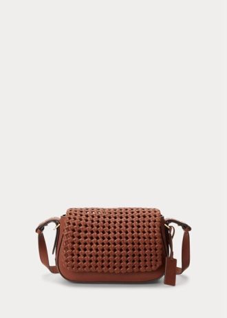 Lauren Tan Damen Ralph Lauren gewebtes Leder Kleine Maddy Schultertaschen