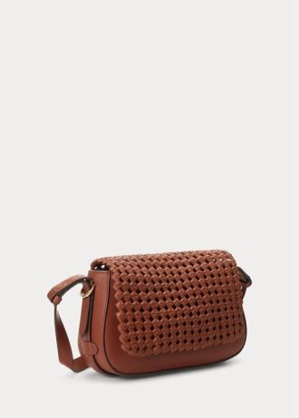 Lauren Tan Damen Ralph Lauren gewebtes Leder Kleine Maddy Schultertaschen