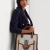 Lauren Tan/Navy Damen Ralph Lauren Canvas Große Symone Tragetaschen