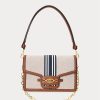 Lauren Tan/Navy Damen Ralph Lauren gestreifte Canvas-Handtasche, mittelgroß