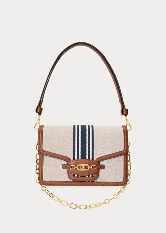 Lauren Tan/Navy Damen Ralph Lauren gestreifte Canvas-Handtasche, mittelgroß