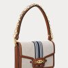 Lauren Tan/Navy Damen Ralph Lauren gestreifte Canvas-Handtasche, mittelgroß