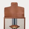 Lauren Tan/Navy Damen Ralph Lauren gestreifte Canvas-Handtasche, mittelgroß